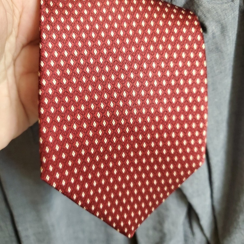 Umberto Bossi Necktie Mens Burgundy Geometric Diamond Silk Formal Business Tie